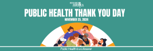 A half circle of illustrated diverse people gathered under the title Public Health Thank You Day