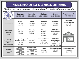 RRHD Clinic Schedules for Immunizations, Family Planning, STI (including walk-in clinics), and WIC in Spanish