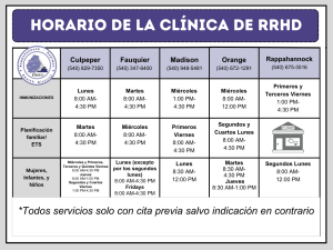 RRHD Clinic Schedules- no walk-in clinics