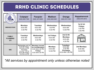 RRHD Clinic Schedules- no walk in clinics