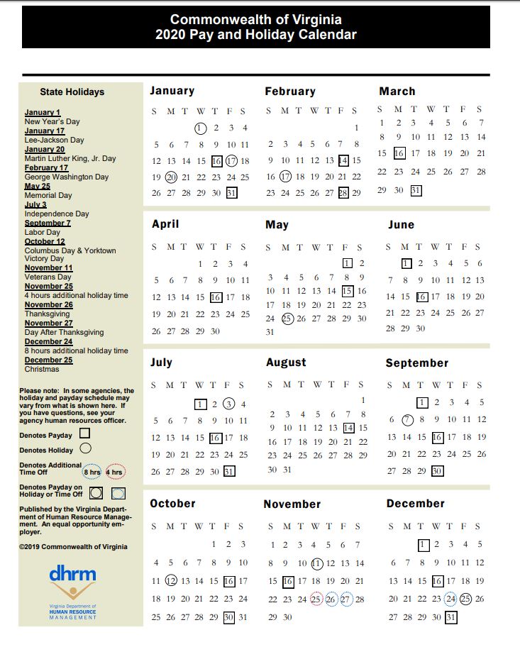 Virginia Dhrm 2025 Pay And Holiday Calendar 