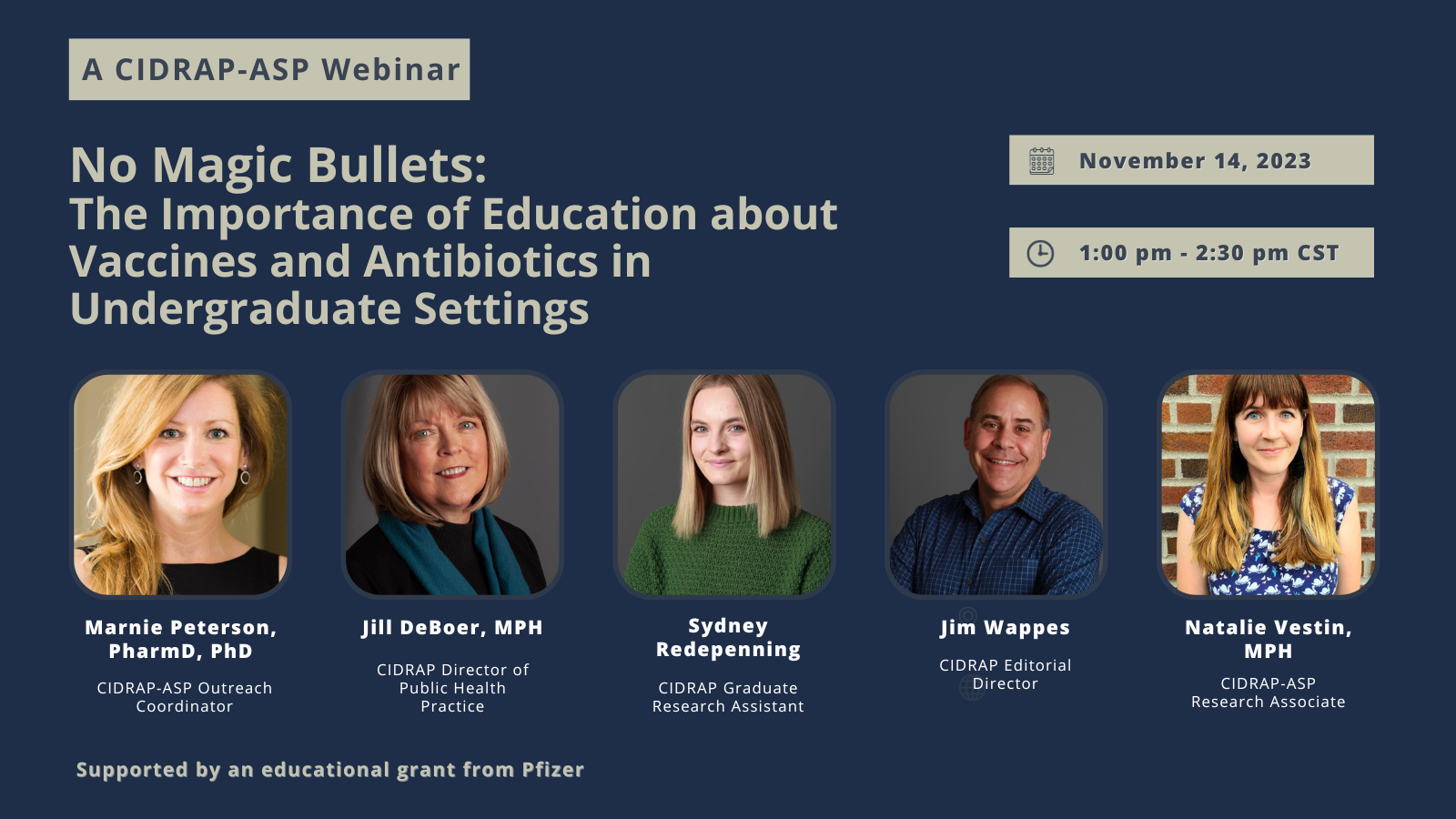 Webinar promo image with photos and credentials of speakers.