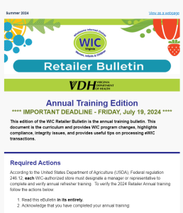 WIC Retailer Annual Training Bulletin