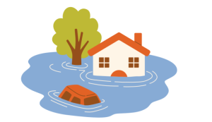 Flooded house and car