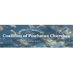 Clouds behind white text that says Coalition of Powhatan Churches.